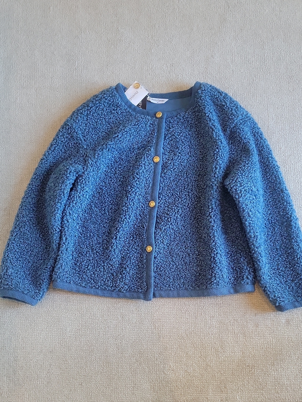 Fluffy Teddybear Textured Fleece Jacket w Gold Buttons